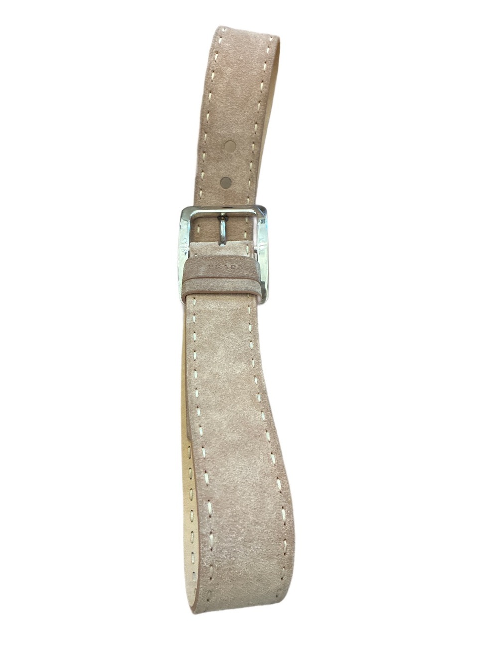 Prada Authentic Suede Belt with Large Silver Buckle in Light Tan Size 34